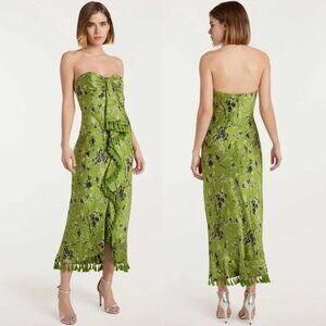 Cinq a Sept Wildflower Elise Silk Strapless Tassel Print Dress, Size 4